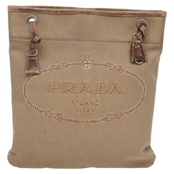 PRADA Shoulder Bag Canvas Brown Gold Auth - Picture 2 of 16